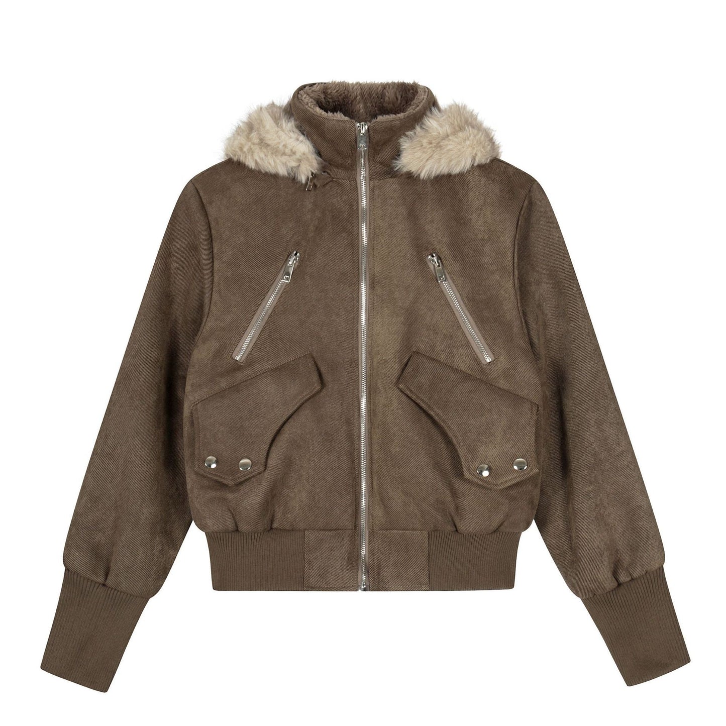 Retro Spicy Girl Slim-fit Stand-collar Hooded Jacket