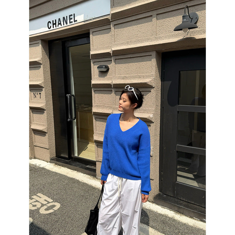 Summer Thin Lazy Feeling V-neck Loose Sun Protection Knit Sweater For Women