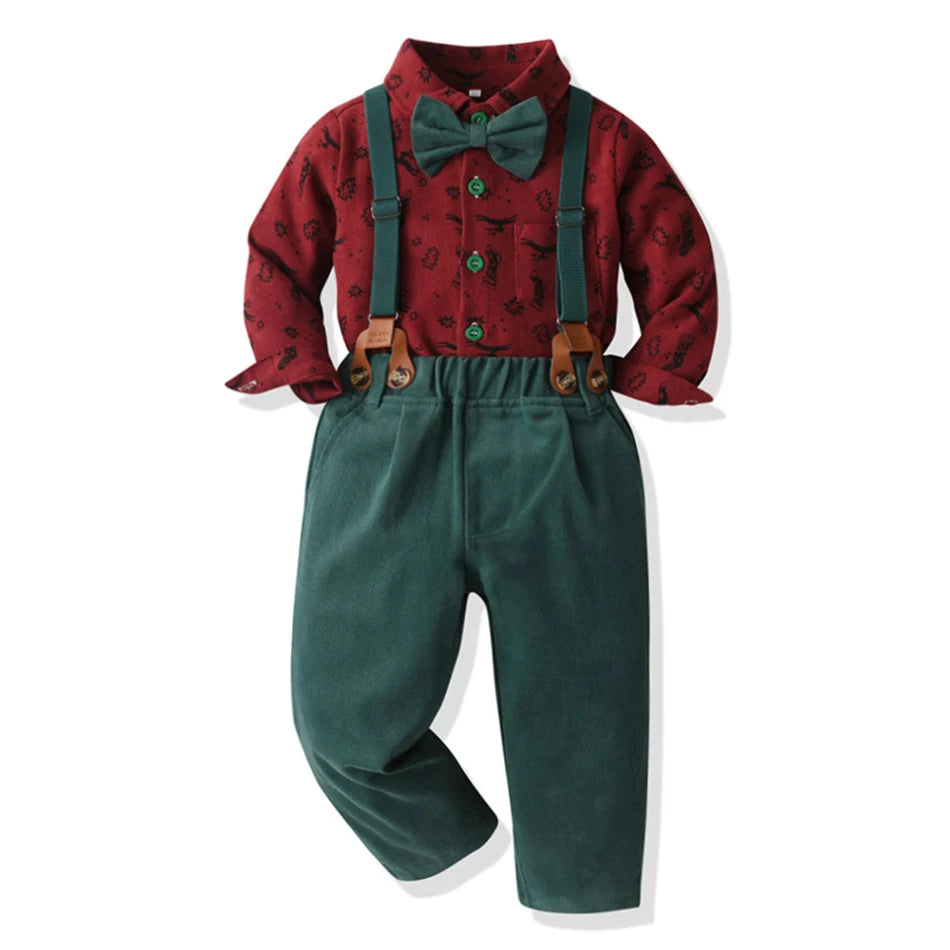 Autumn Winter Boys Formal Costume Suits Children Long Sleeved Plaid Shirt Rompers Christmas Gown Kids Birthday Carnival Clothing