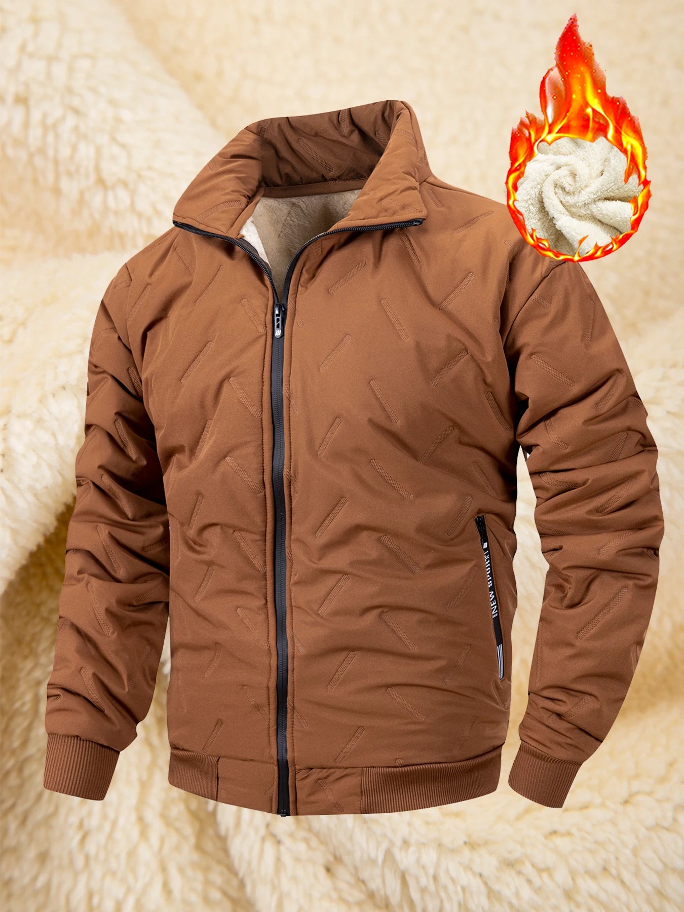 Winter Thickened Cotton Jacket Men's Zipper Stand Collar Coat Windproof Waterproof Stand Collar Coat Casual Loose-Fit Outerwear