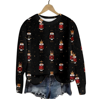 Christmas Cat Hat Snowflake Print Women's Round Neck Sweatshirt
