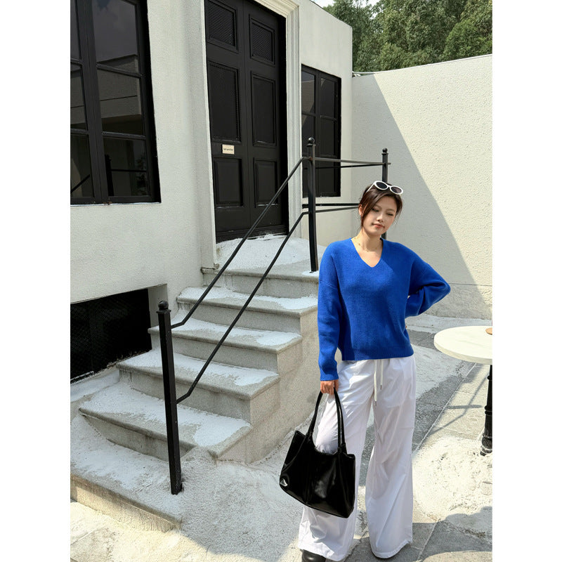 Summer Thin Lazy Feeling V-neck Loose Sun Protection Knit Sweater For Women