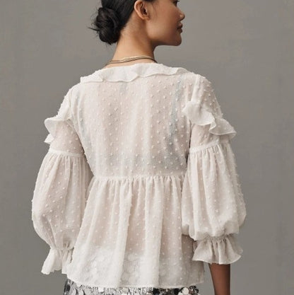 Women's Casual Solid Color Cut-out Printed Shirt