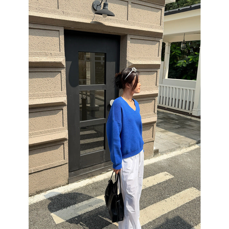 Summer Thin Lazy Feeling V-neck Loose Sun Protection Knit Sweater For Women