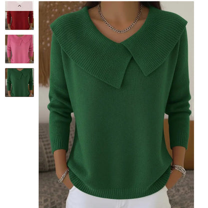 Women's Solid Color Casual V-neck Long Sleeved Sweater