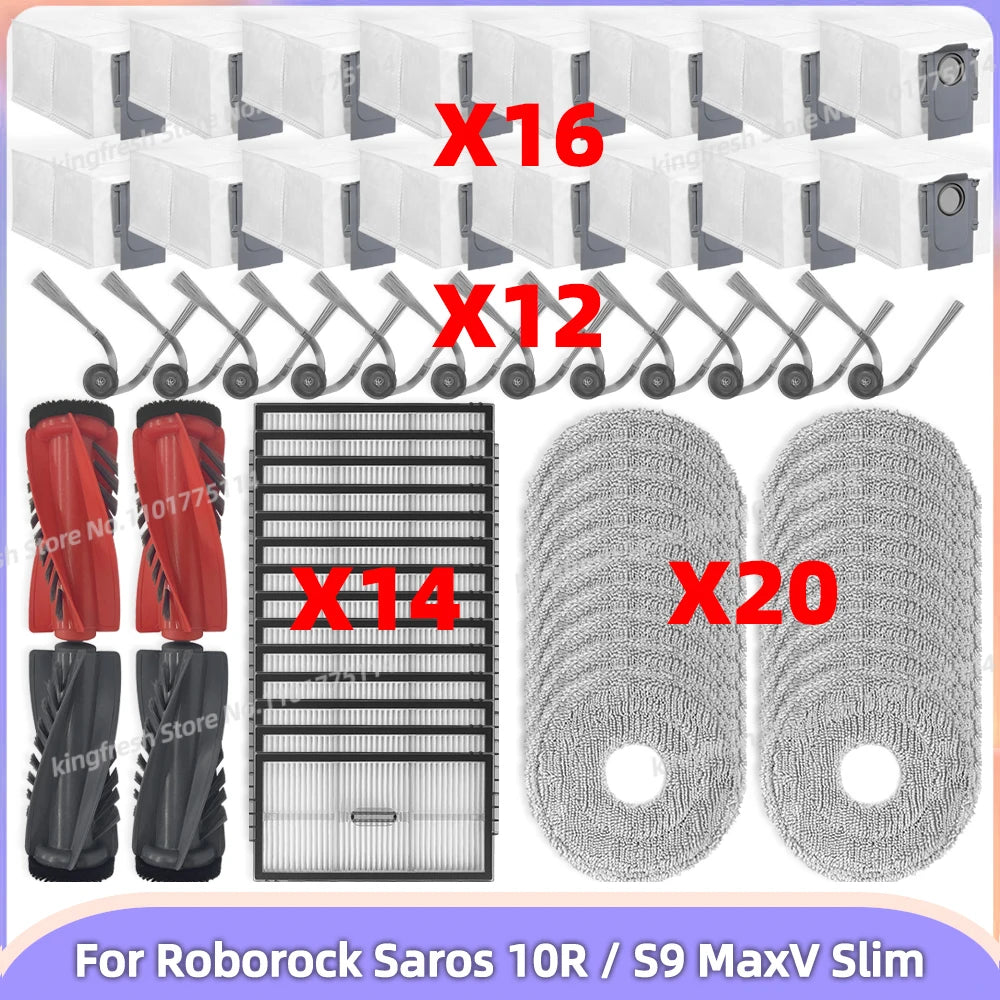Fit For ( Roborock Saros 10R / S9 MaxV Slim ) Parts Main Side Brush HEPA Filter Mop Cloth Dust Bag