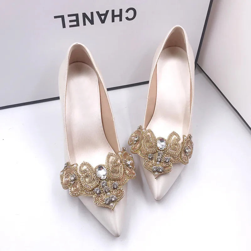 New Shining Elegant Bridal Wedding Party Shoes Accessories For high Heels Flats Slipper Shoes Rhinestone Shoe Decorations flower