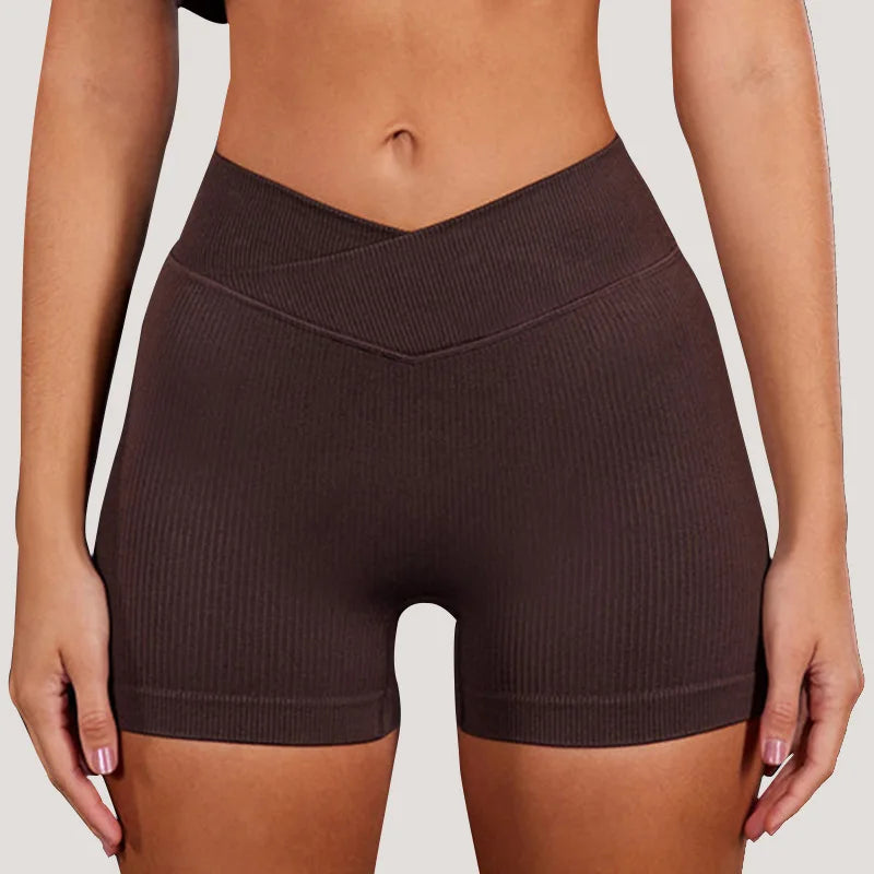 Custom Logo Yoga Gym Running Ribbed Shorts Cross Waist Breathable Women Sexy Club Printed Spandex Yoga Shorts Clothing Shorts