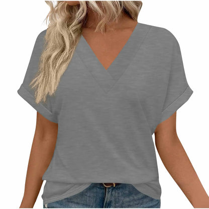Y Spring and summer new cotton women's loose oversized V-neck solid color short sleeved T-shirt  T885