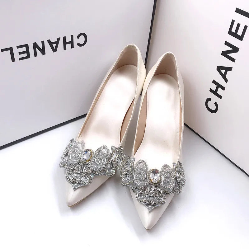 New Shining Elegant Bridal Wedding Party Shoes Accessories For high Heels Flats Slipper Shoes Rhinestone Shoe Decorations flower