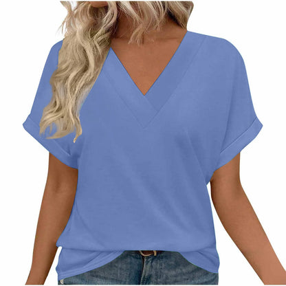 Y Spring and summer new cotton women's loose oversized V-neck solid color short sleeved T-shirt  T885