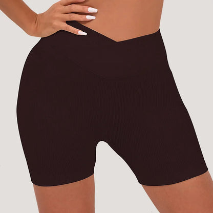 Custom Logo Yoga Gym Running Ribbed Shorts Cross Waist Breathable Women Sexy Club Printed Spandex Yoga Shorts Clothing Shorts