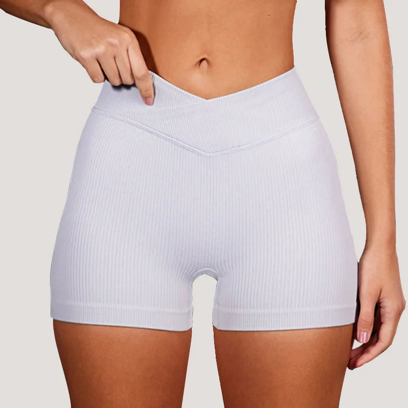 Custom Logo Yoga Gym Running Ribbed Shorts Cross Waist Breathable Women Sexy Club Printed Spandex Yoga Shorts Clothing Shorts