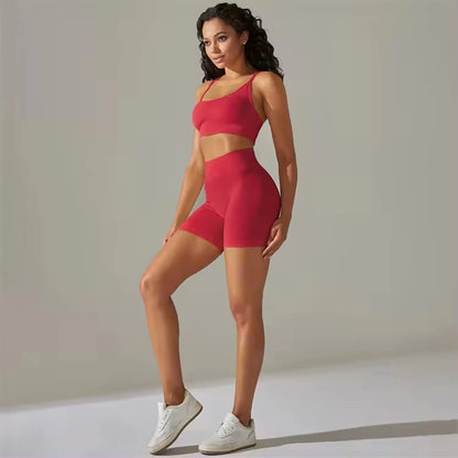 High Waist Workout Butt Lifting Shorts Set Sports Fitness Yoga Active Wear Women Sports Bra Cross Back Beauty Back Crop Top