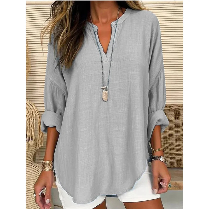 S-5XL Spring Plus Size Women Blouses White V-neck Long Sleeve Loose Shirt Female Spring Elegant Casual Trendy Ladies Clothes
