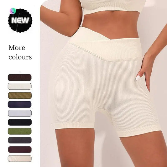 Custom Logo Yoga Gym Running Ribbed Shorts Cross Waist Breathable Women Sexy Club Printed Spandex Yoga Shorts Clothing Shorts