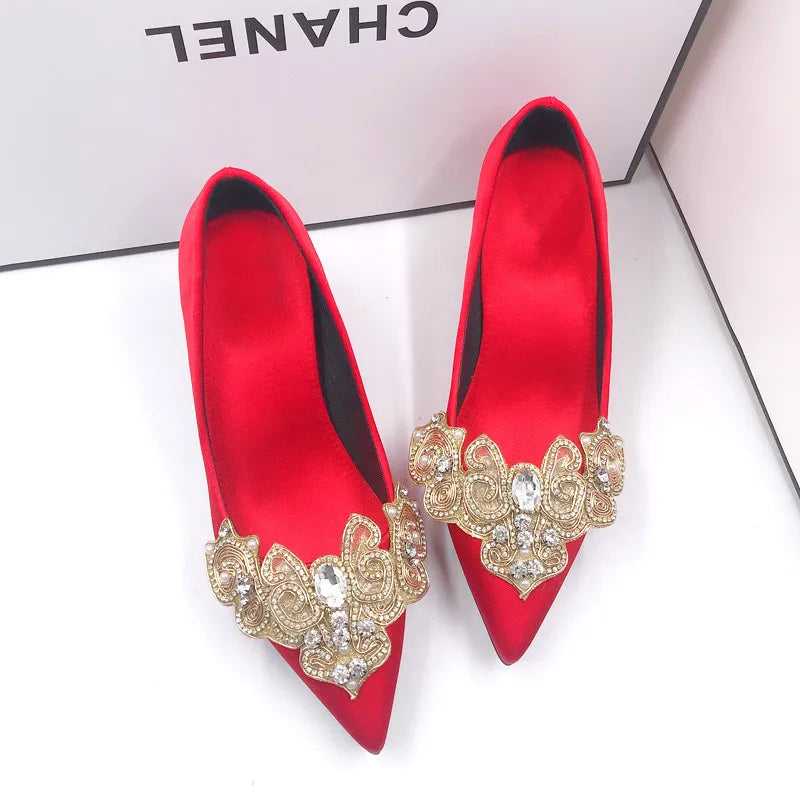 New Shining Elegant Bridal Wedding Party Shoes Accessories For high Heels Flats Slipper Shoes Rhinestone Shoe Decorations flower