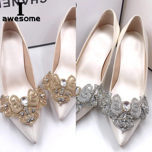 New Shining Elegant Bridal Wedding Party Shoes Accessories For high Heels Flats Slipper Shoes Rhinestone Shoe Decorations flower