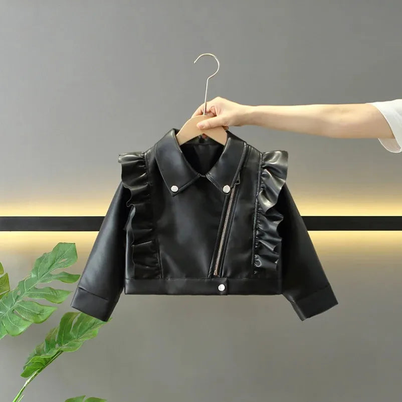 Girls Leather Jackets Children Kids Classics Handsome Pu Outerwear  2025 New Teenager Zipper Fly Coats Spring Autumn