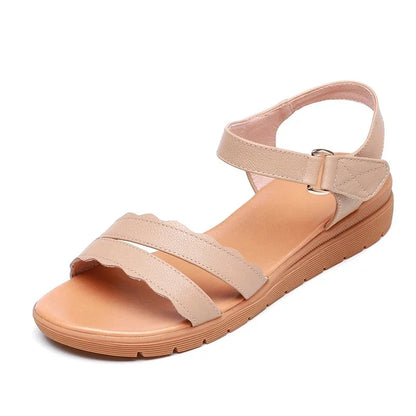 2025 Summer Soft Cowhide Soft Sole Wear Flat Sandals Woman Shoe Large Size Comfort Elegant Women Leather Sandals Casual