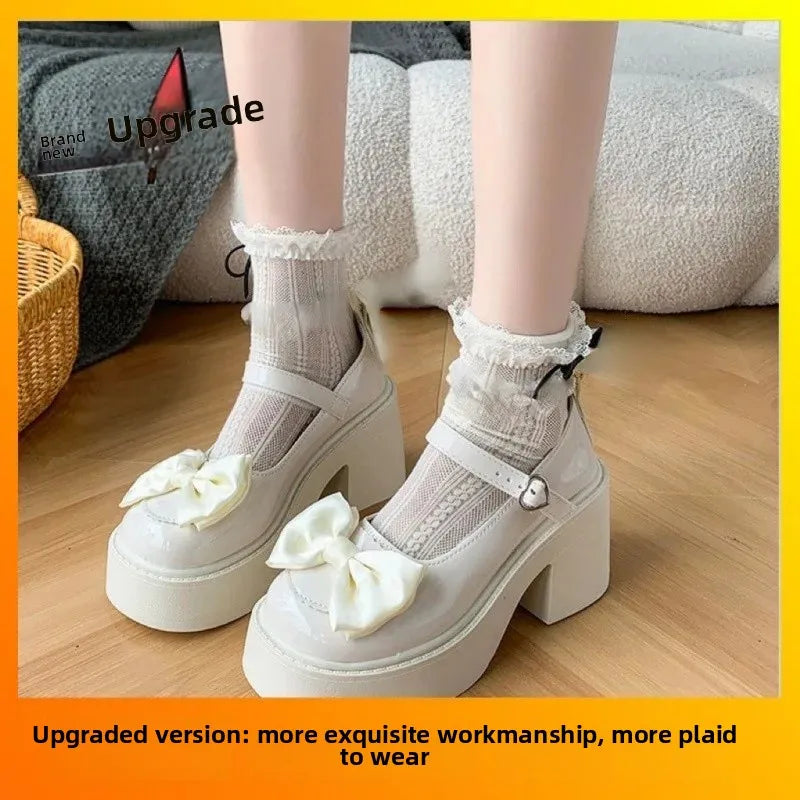 Princess Style Thick Heel Mary Jane Shoes for Women Size 34 Casual round Toe PU Leather Comfortable Breathable Adhesive Back