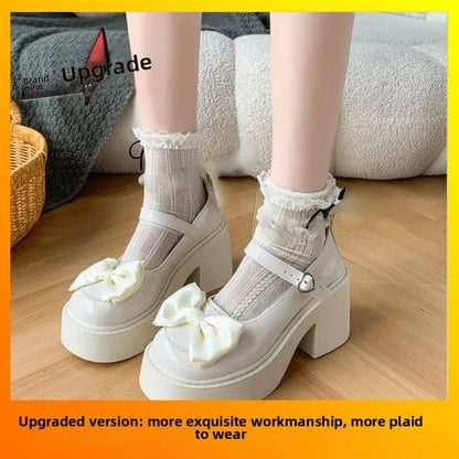Princess Style Thick Heel Mary Jane Shoes for Women Size 34 Casual round Toe PU Leather Comfortable Breathable Adhesive Back