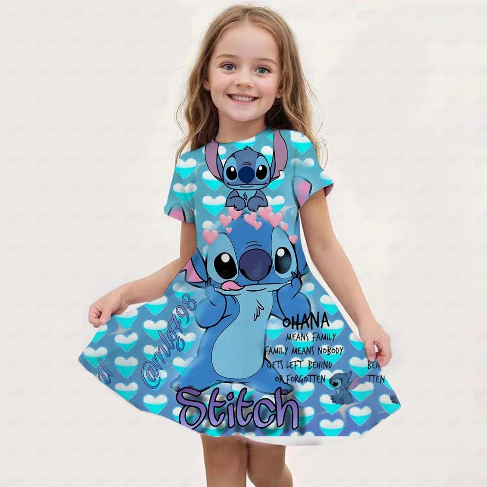2025 Stitch Dress For Girls Children's Sleep Baby Summer Clothes StrayKids 3d Print Skirt Original Clothing Short-Sleeved Skirt