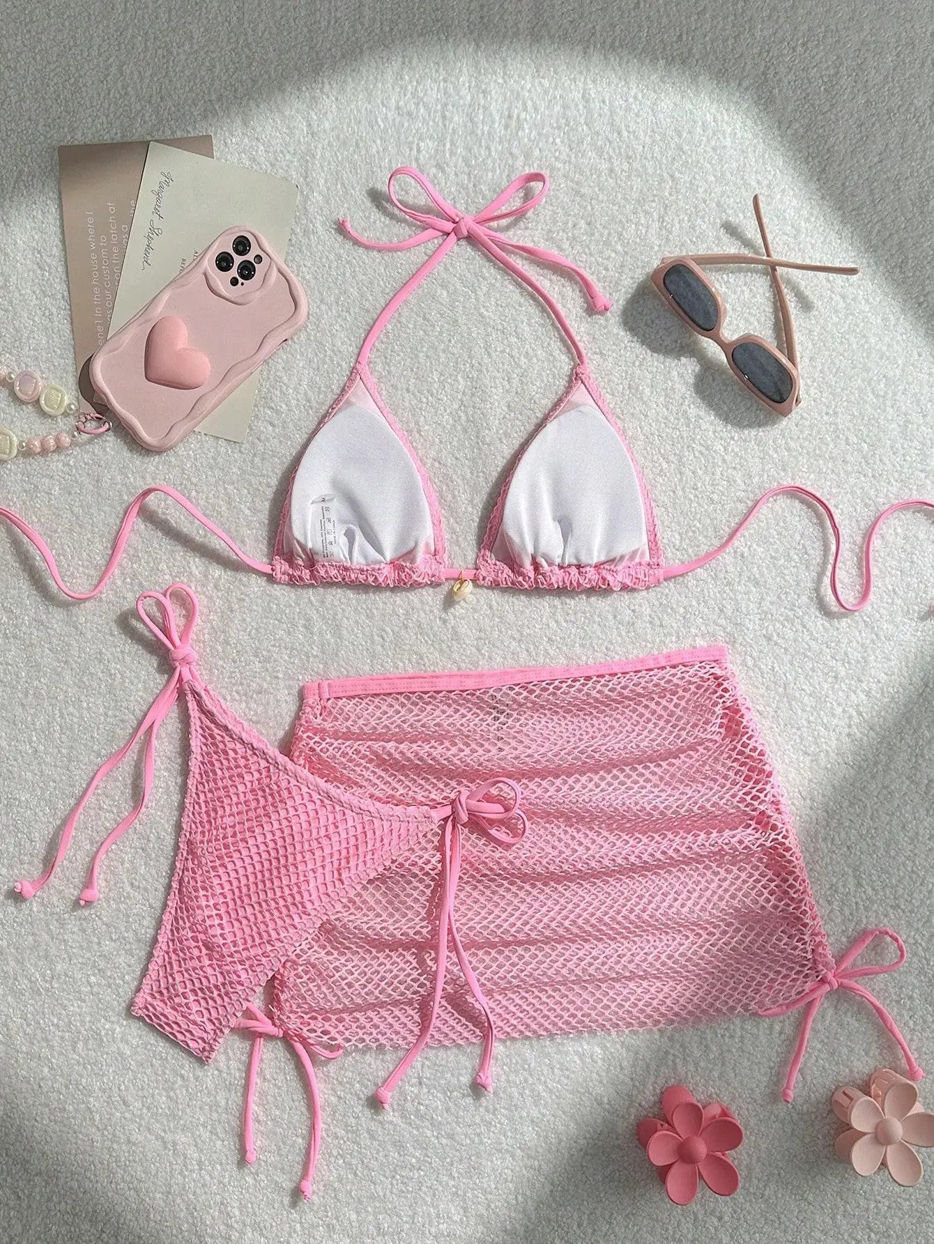 2025 new printed neck halter women's swimsuit suspender sexy bikini split-band hot spring swimsuit