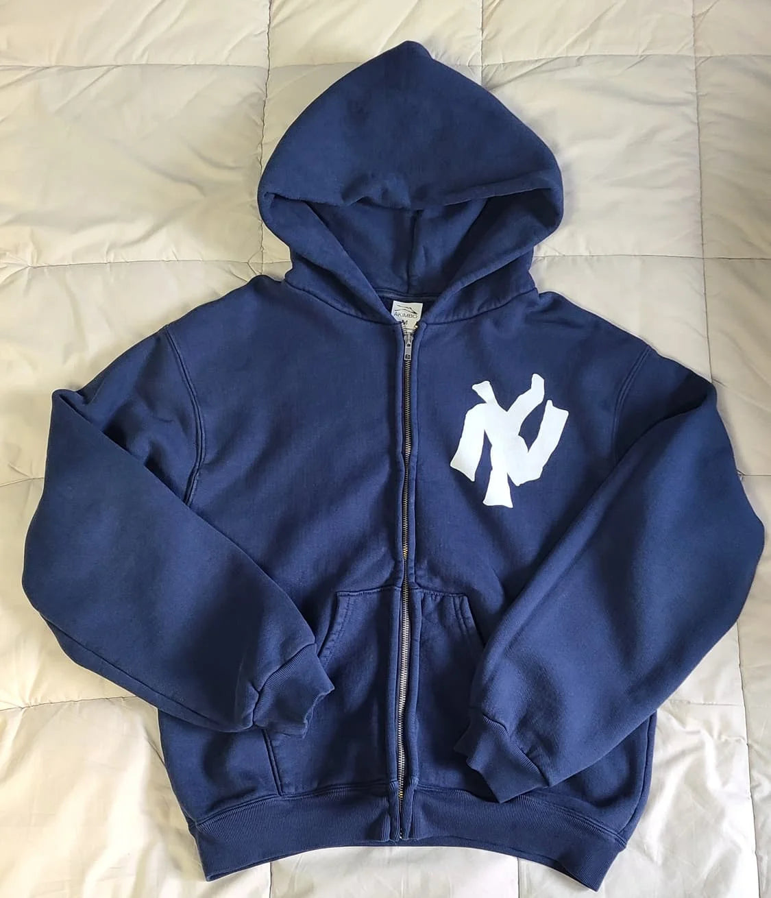 Y2K Harajuku Blue Fashion Letter Pattern Printed Hooded Sweatshirt Men And Women Trend Hip-Hop Casual Loose Zipper Sweatshirt