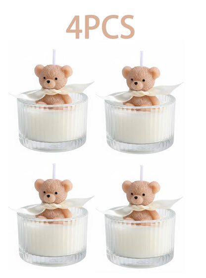 Scented Luxury Teddy Bear Soy Candle in Glass Jar with Ribbon, Creamy Pastel Gifts for Women, Bridal Shower & Holiday Favors