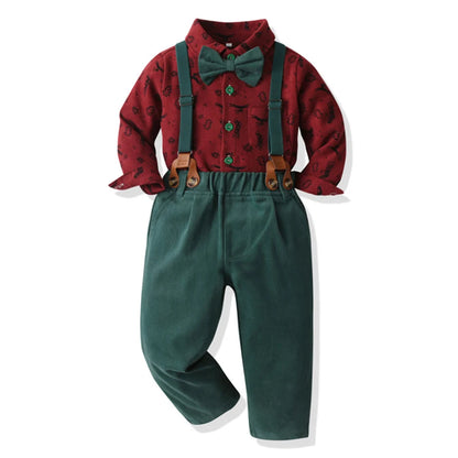 Autumn Winter Boys Formal Costume Suits Children Long Sleeved Plaid Shirt Rompers Christmas Gown Kids Birthday Carnival Clothing