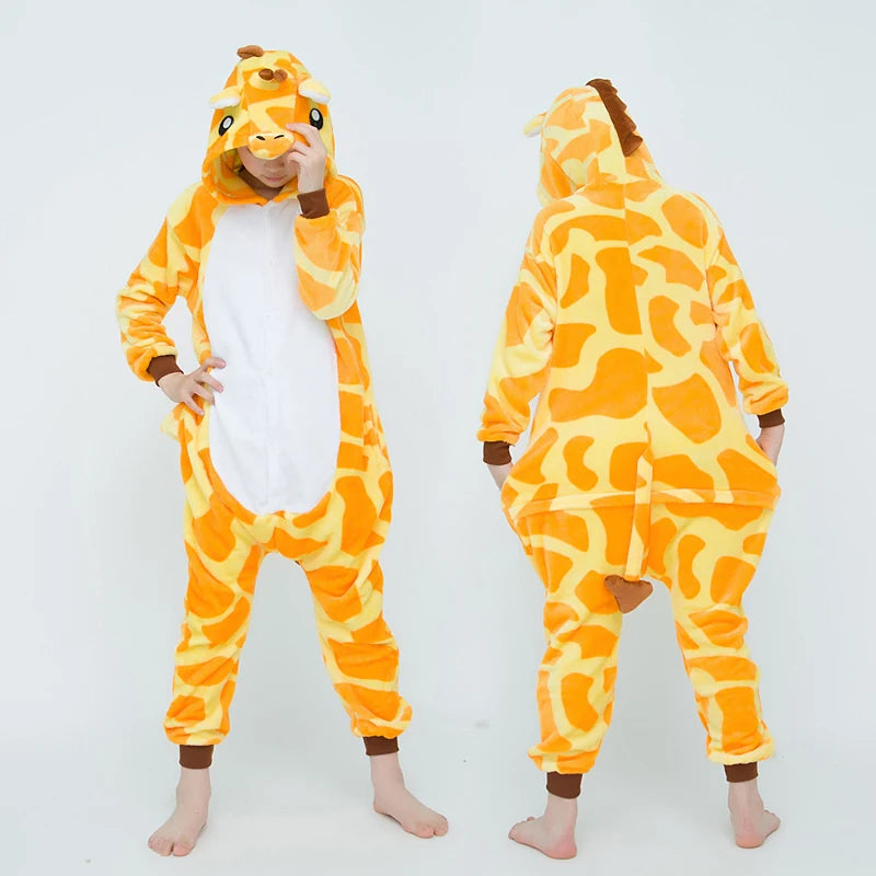 Girls Boys Cartoon Onesies Kids Children Cute Giraffe Animal Pajamas Kigurumi Cosplay Costumes For Christmas Halloween Party