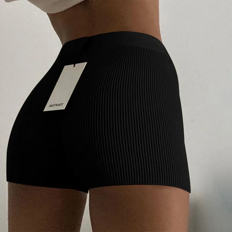 Women's Tight Shorts High-waisted Bottoming Knitted Pants Summer Fitness Running Sports Shorts Casual Shorts Yoga Pants Gift