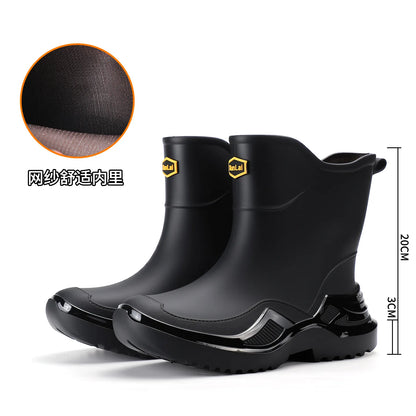 Trendy Men's Medium and Short Tube Rain Boots Outdoor Sports Rubber Shoes Thickened Widened Non-slip Comfortable Rain Boots New
