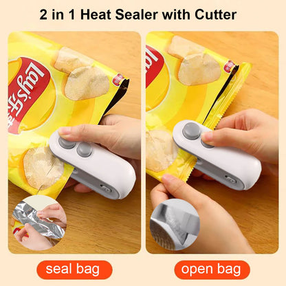 Mini Bag Sealer Portable Heat Vacuum Sealer Rechargeable Handheld 2 in 1 Sealer and Cutter Plastic Bags Snacks Food Storage