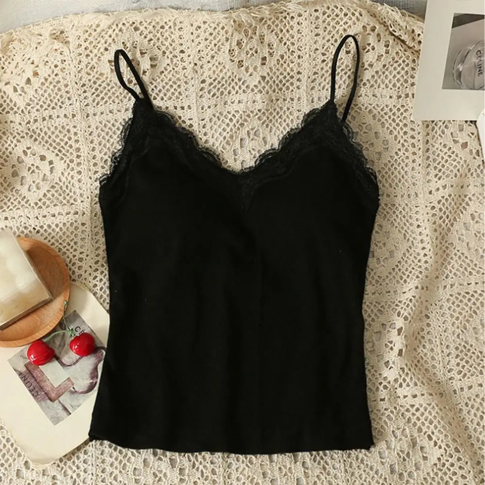 Fashion Breathable Lace Camisole Strap Bra Solid Color Summer Top Wire-Free Sexy Style Bottoming Shirt