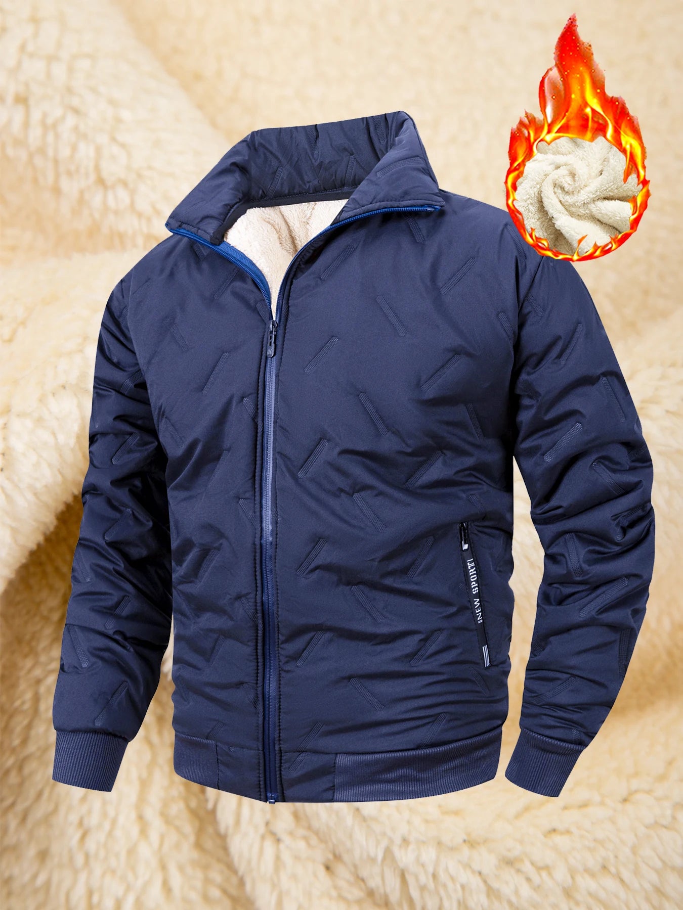 Winter Thickened Cotton Jacket Men's Zipper Stand Collar Coat Windproof Waterproof Stand Collar Coat Casual Loose-Fit Outerwear