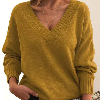 New Winter Women Pullover Sweaters Female V-Neck Loose Casual knitwear Retro Autumn Lady Long Sleeve Office Solid Warm Knit Tops