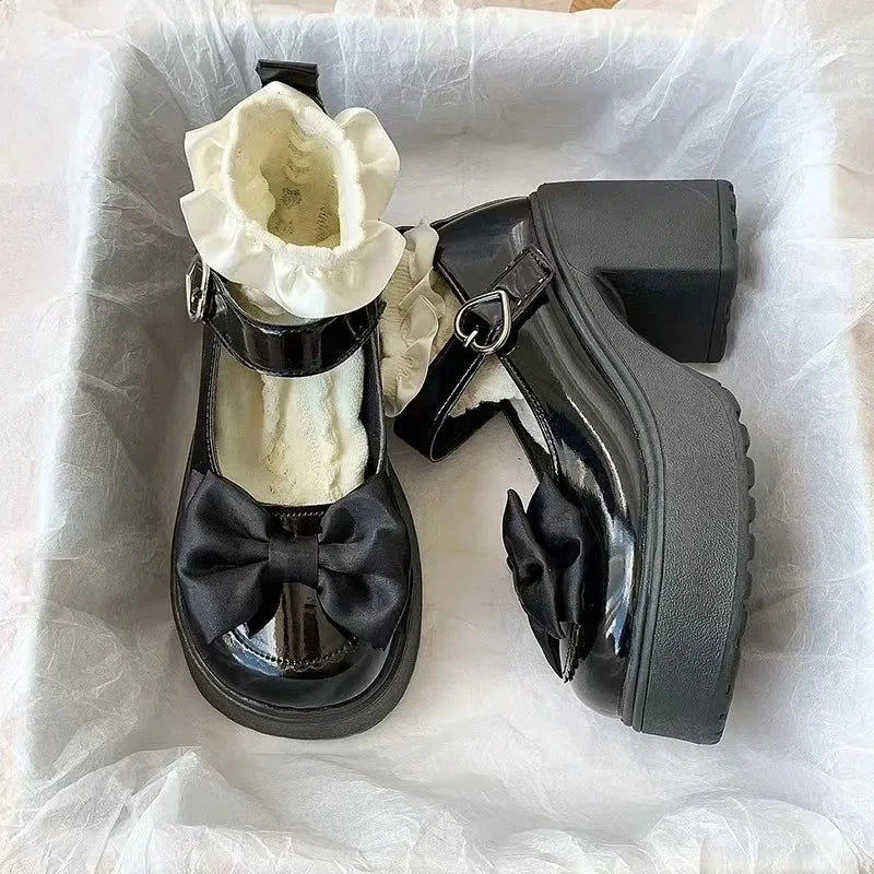 Princess Style Thick Heel Mary Jane Shoes for Women Size 34 Casual round Toe PU Leather Comfortable Breathable Adhesive Back