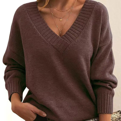 New Winter Women Pullover Sweaters Female V-Neck Loose Casual knitwear Retro Autumn Lady Long Sleeve Office Solid Warm Knit Tops