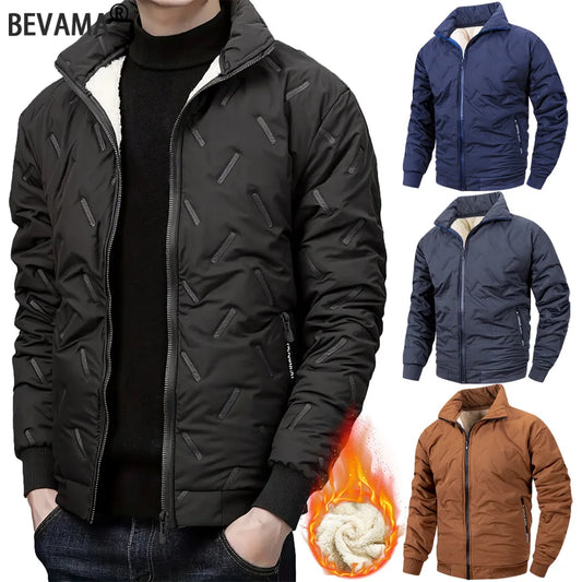 Winter Thickened Cotton Jacket Men's Zipper Stand Collar Coat Windproof Waterproof Stand Collar Coat Casual Loose-Fit Outerwear