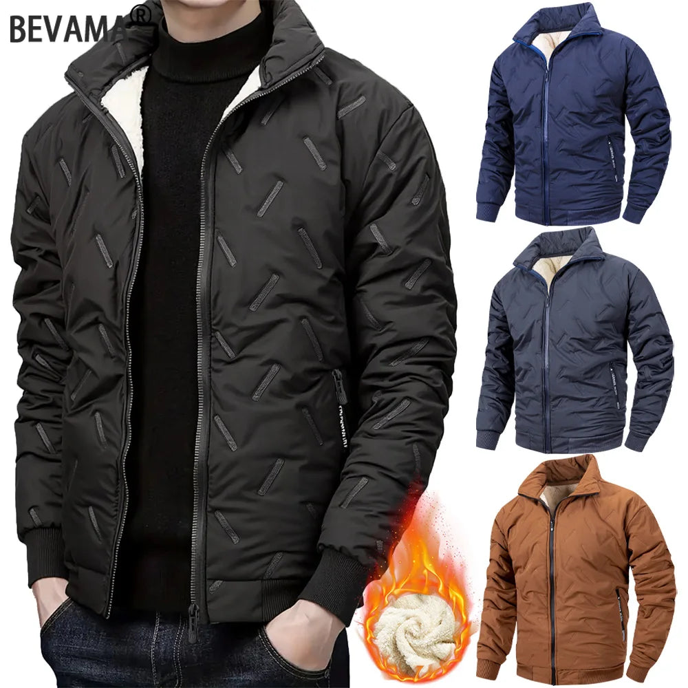Winter Thickened Cotton Jacket Men's Zipper Stand Collar Coat Windproof Waterproof Stand Collar Coat Casual Loose-Fit Outerwear