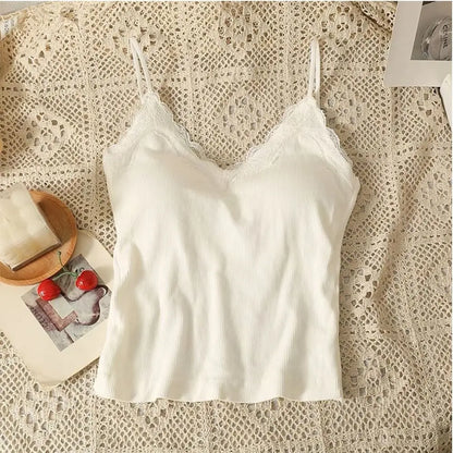 Fashion Breathable Lace Camisole Strap Bra Solid Color Summer Top Wire-Free Sexy Style Bottoming Shirt
