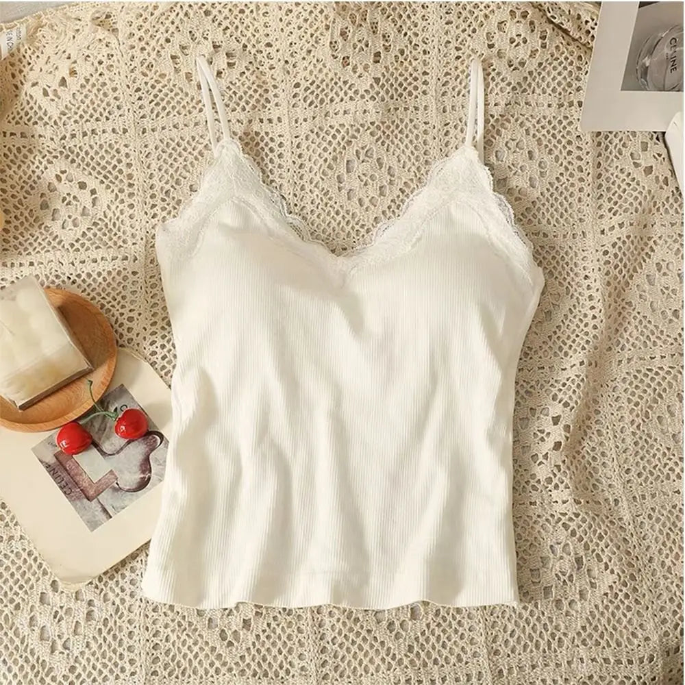 Fashion Breathable Lace Camisole Strap Bra Solid Color Summer Top Wire-Free Sexy Style Bottoming Shirt