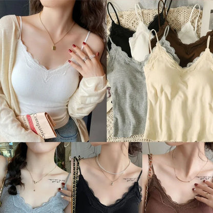 Fashion Breathable Lace Camisole Strap Bra Solid Color Summer Top Wire-Free Sexy Style Bottoming Shirt
