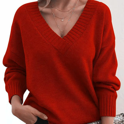 2025 Fall Winter New Fashion Women's Sweater Loose-Fit V-Neck Casual Pullover Knit Tops Y2k Clothing