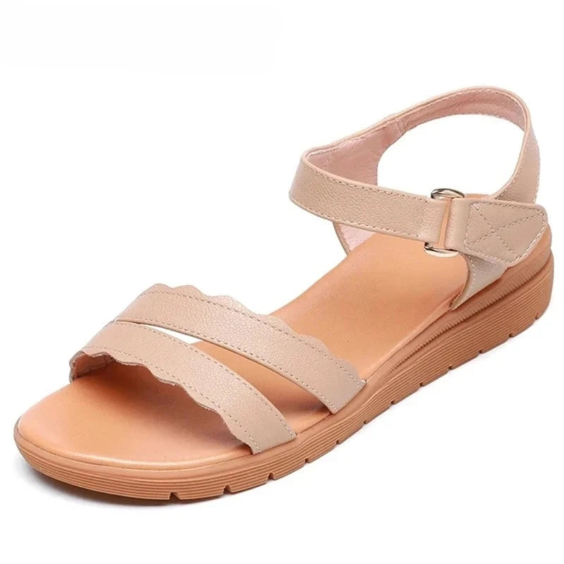 2025 Summer Soft Cowhide Soft Sole Wear Flat Sandals Woman Shoe Large Size Comfort Elegant Women Leather Sandals Casual