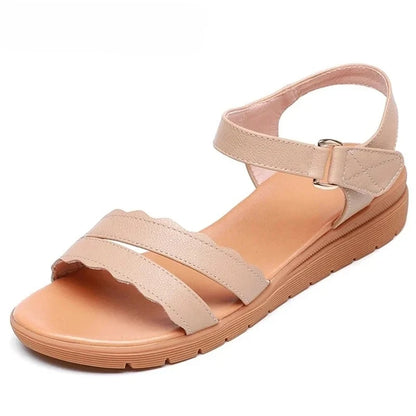 2025 Summer Soft Cowhide Soft Sole Wear Flat Sandals Woman Shoe Large Size Comfort Elegant Women Leather Sandals Casual