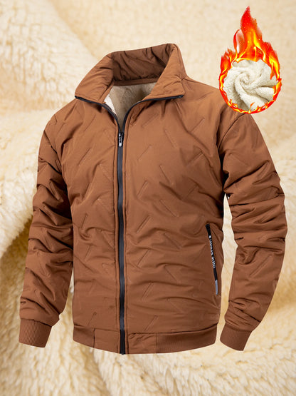 Winter Thickened Cotton Jacket Men's Zipper Stand Collar Coat Windproof Waterproof Stand Collar Coat Casual Loose-Fit Outerwear