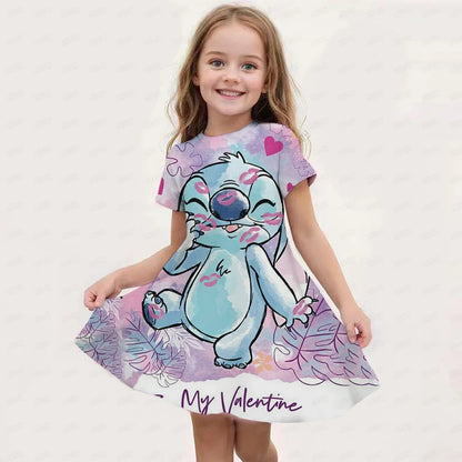 2025 Stitch Dress For Girls Children's Sleep Baby Summer Clothes StrayKids 3d Print Skirt Original Clothing Short-Sleeved Skirt